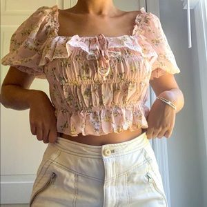 Pink floral blouse